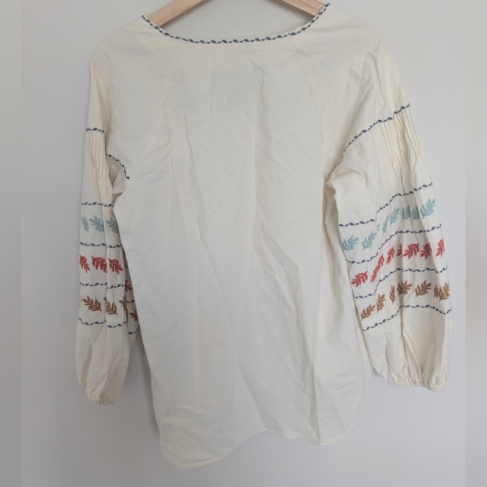 Madewell Womens Shirt Small Ivory Peasant Cottage Embroidered Fall Thanksgiving - Picture 3 of 9
